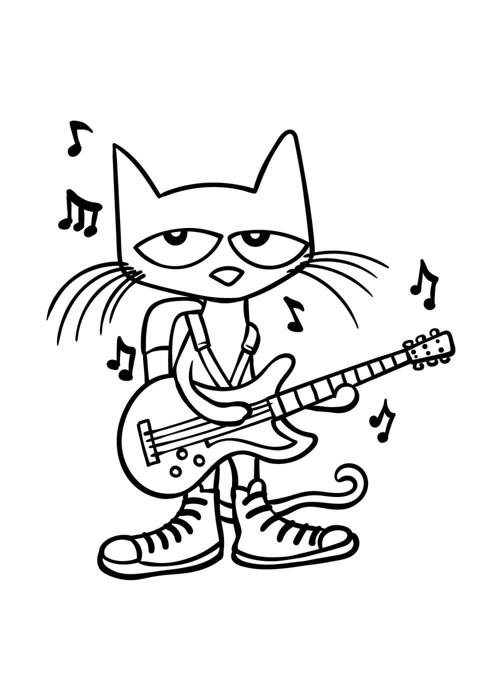 Dibujo de Gato Tocando la Guitarra para Colorear