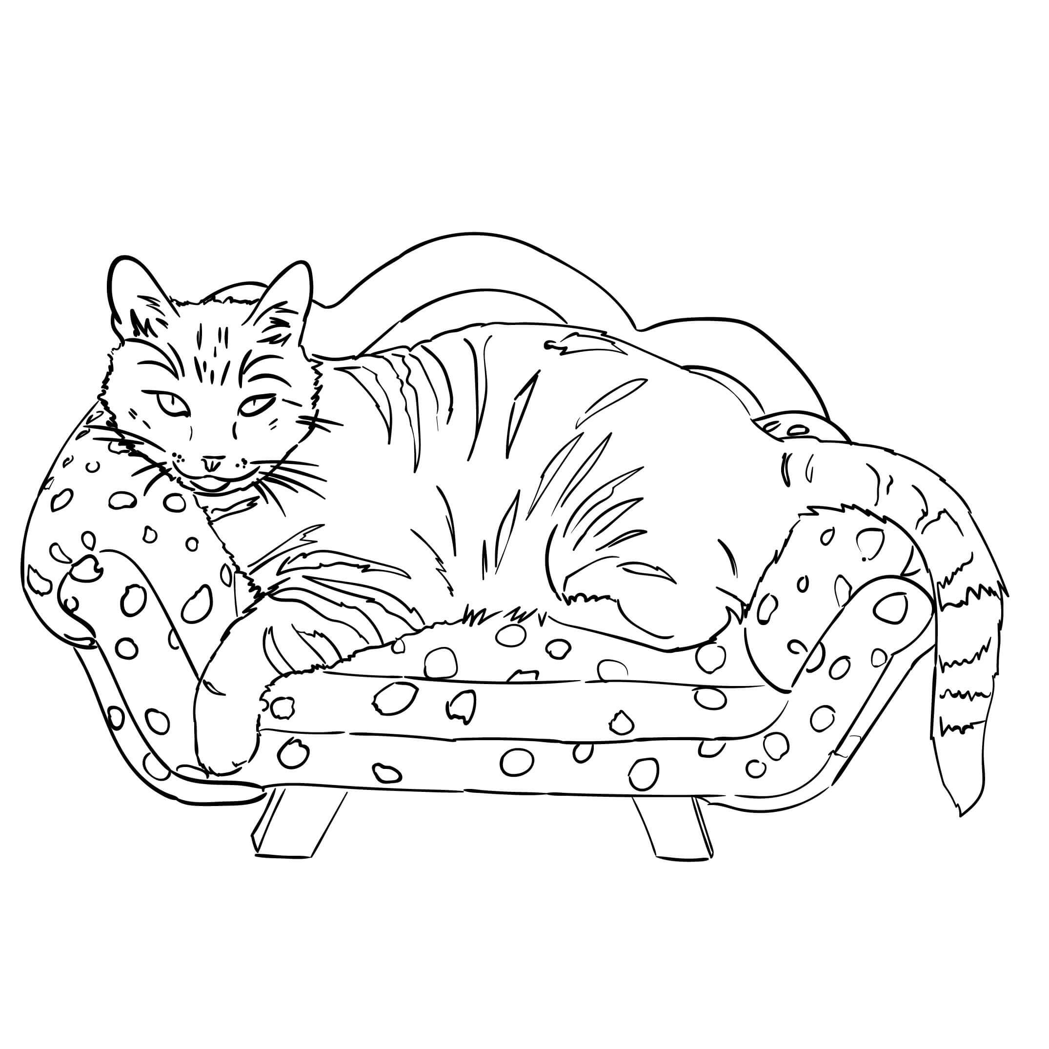 Dibujo de Gato Tumbado en Silla para Colorear
