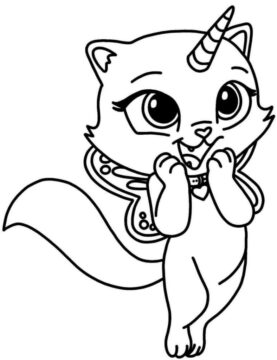 Dibujo de Gracioso Gato Unicornio de Pie para Colorear