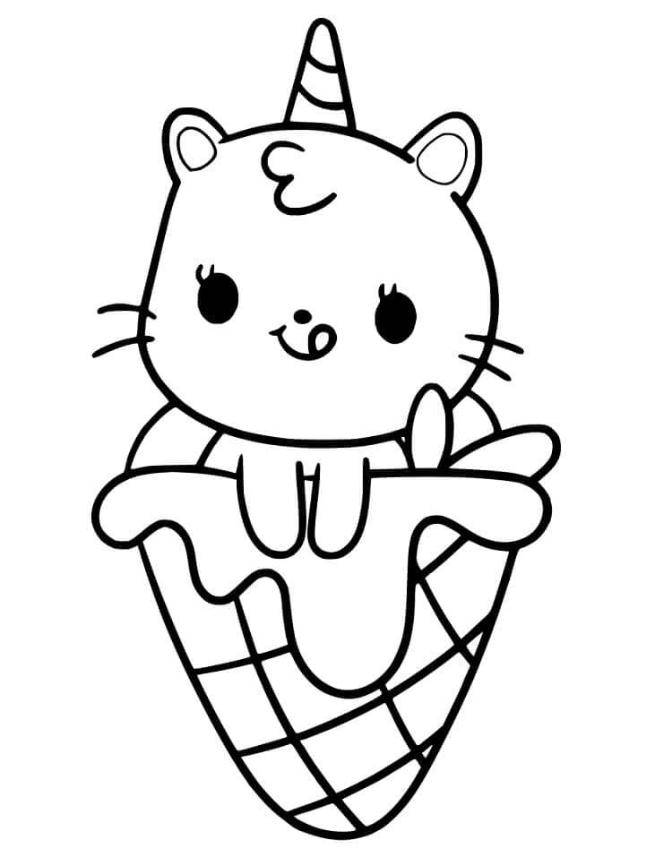 Dibujo de Helado Unicornio Gato para Colorear