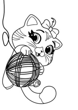 Dibujo de Lindo Gato y el Rollo de Lana para Colorear