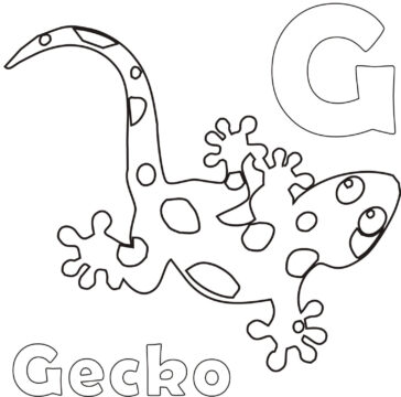 Dibujo de Letra G y Gecko para Colorear