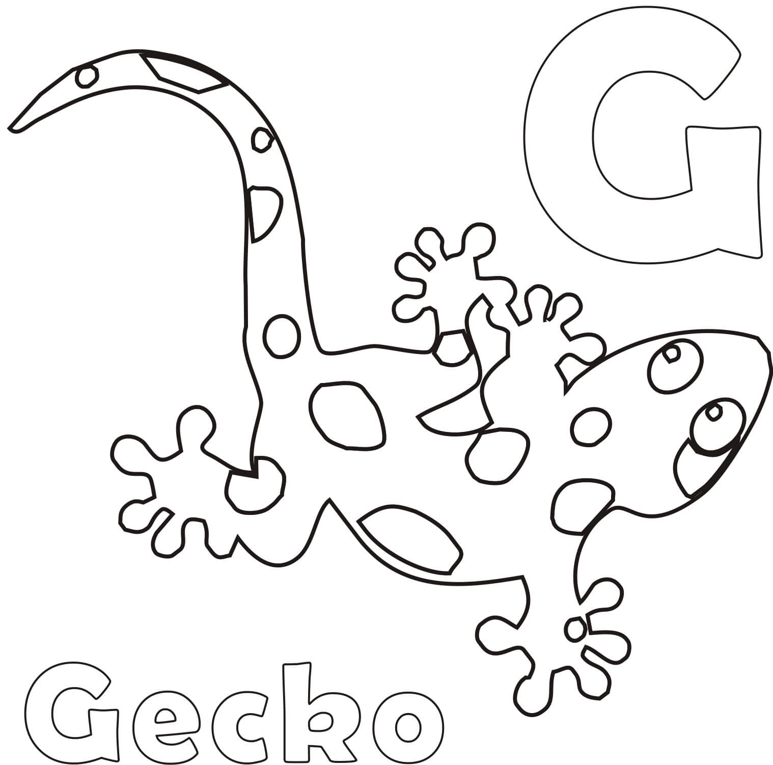 Dibujo de Letra G y Gecko para Colorear