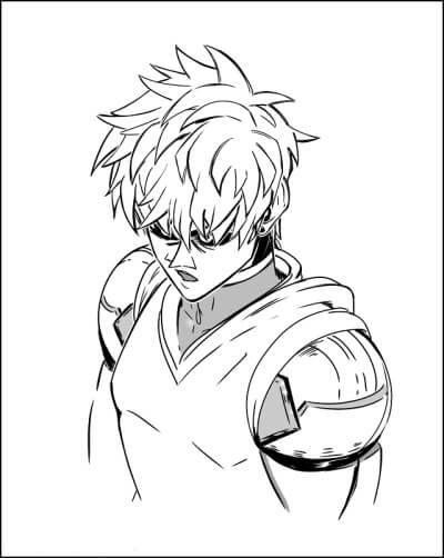 Dibujo de Cara Genos Enojado para Colorear