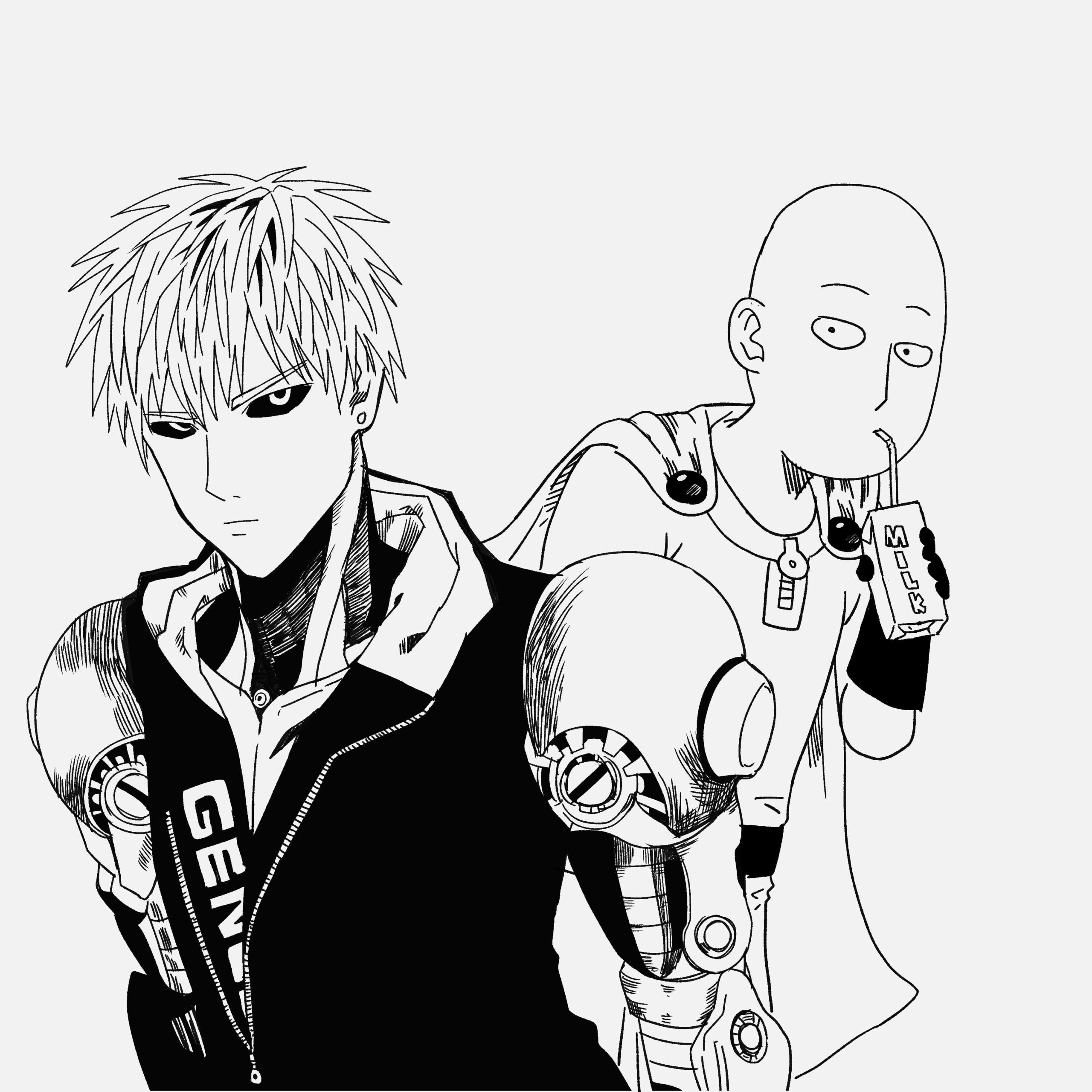 Dibujo de Genos y Saitama Divertidos Scaled para Colorear