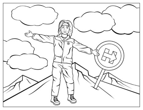 Dibujo de Hillary Clinton Escalando la montaña para Colorear