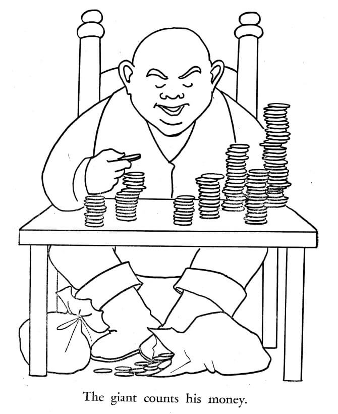 Dibujo de El Gigante Cuenta Su Dinero para Colorear