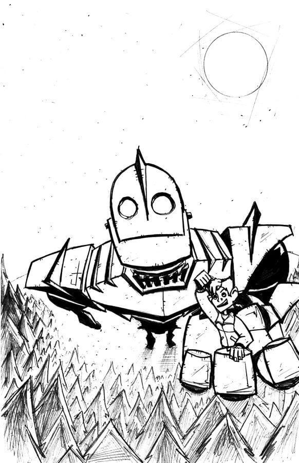 Dibujo de Gigante de Hierro Volando para Colorear