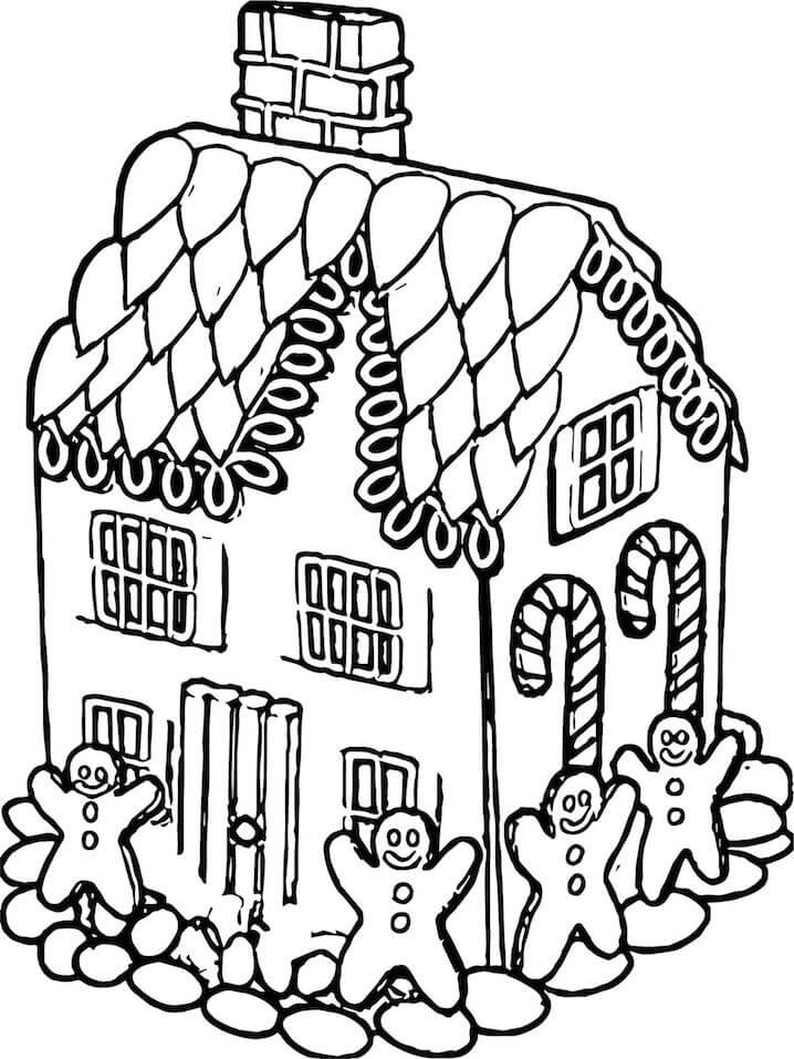 Dibujo de Bonita Casa de Pan de Jengibre para Colorear