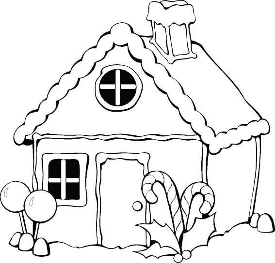 Dibujo de Casa de Pan de Jengibre Simple para Colorear
