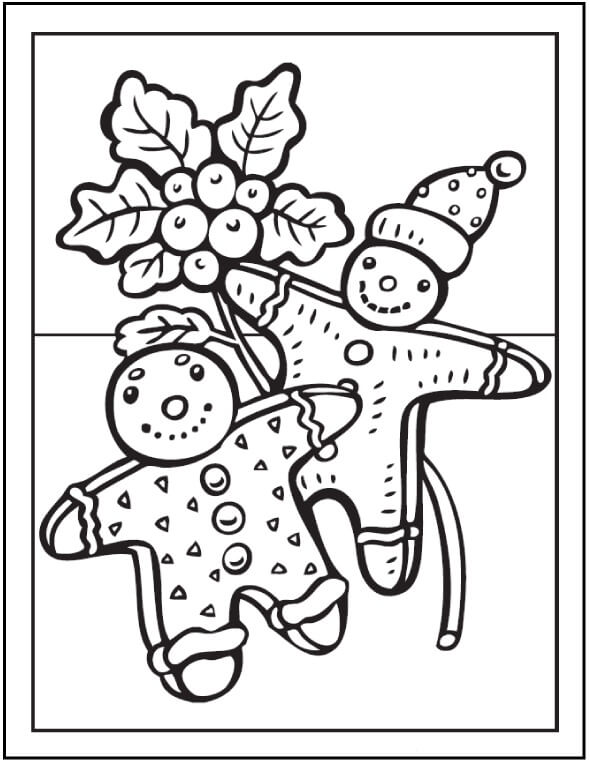 Dibujo de Dos Hombre de Pan de Jengibre y Rbol para Colorear
