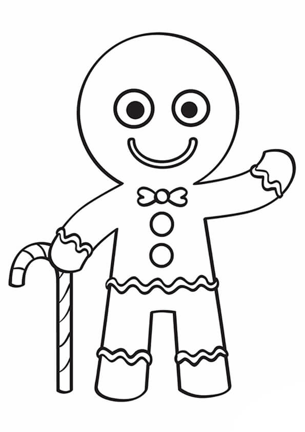 Dibujo de Hombre de Pan de Jengibre Sonriendo para Colorear