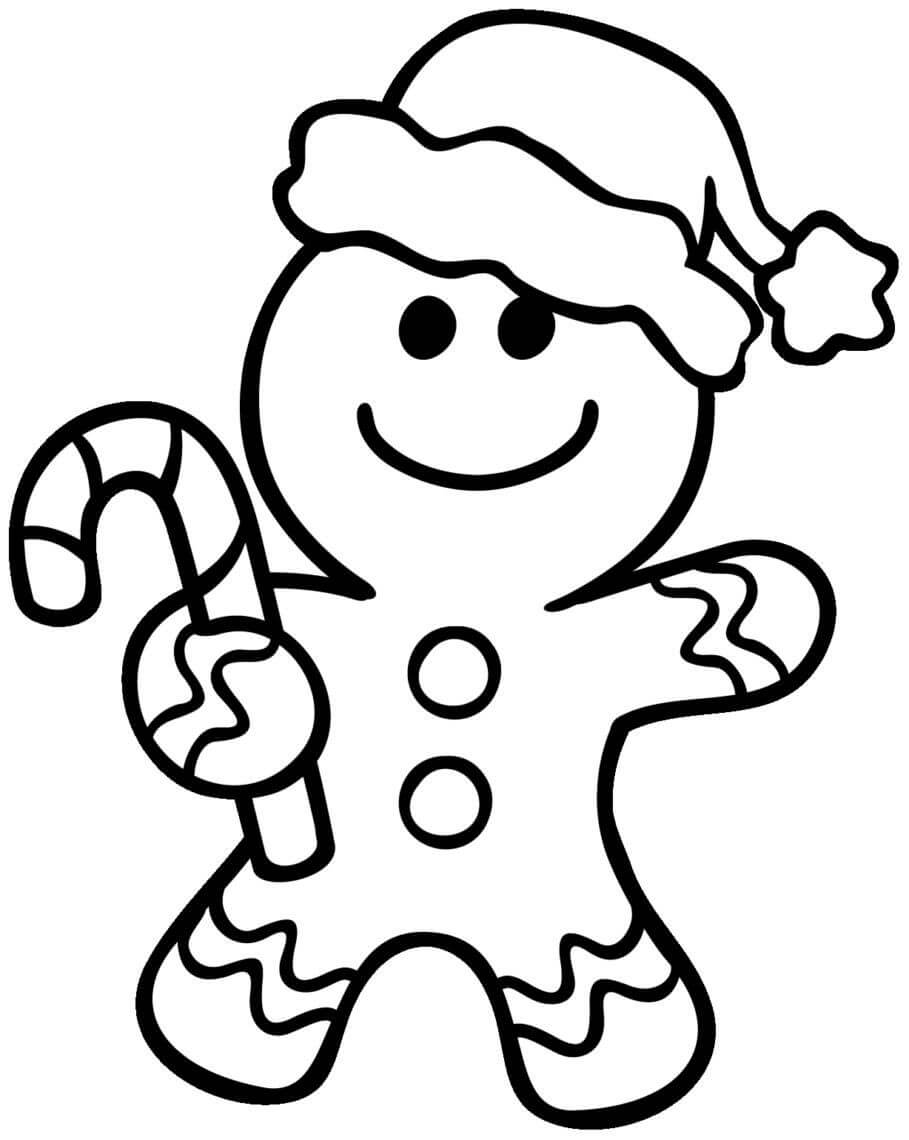 Dibujo de Hombre de Pan de Jengibre con Sombrero de Navidad para Colorear