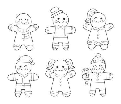 Dibujo de Seis Hombres de Pan de Jengibre para Colorear