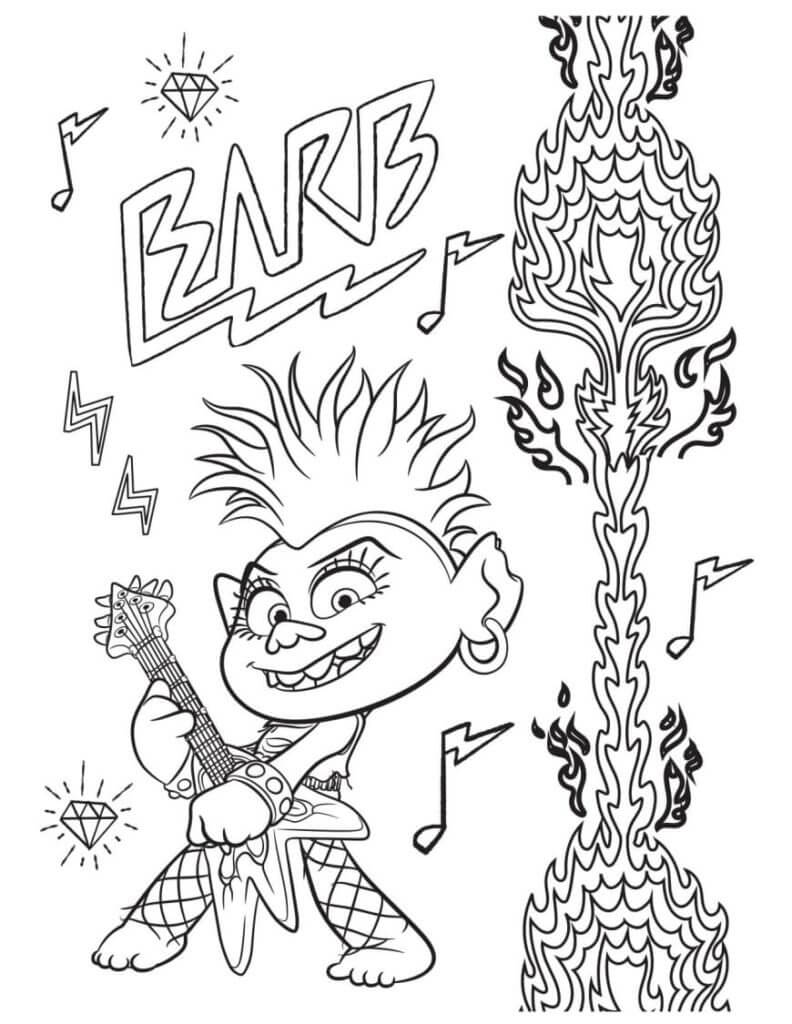 Dibujo de A la Reina Barb Le Encanta el Rock para Colorear