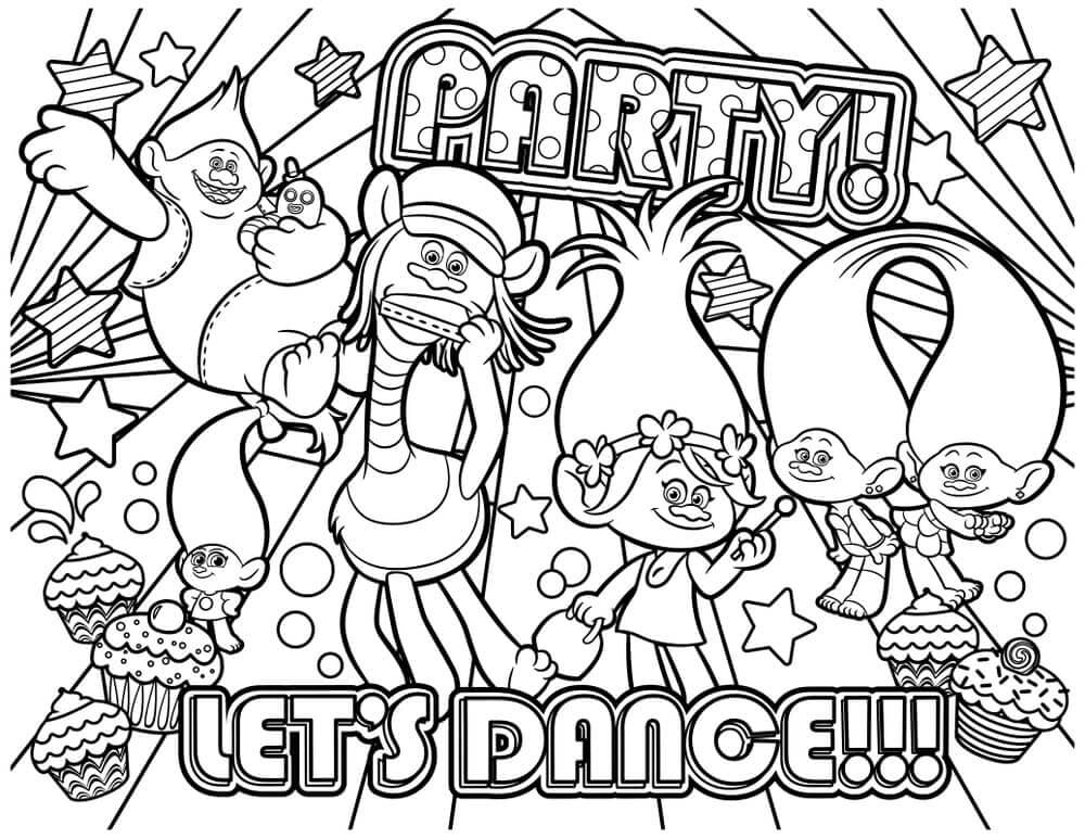 Dibujo de Fiesta Trolls World Tour para Colorear