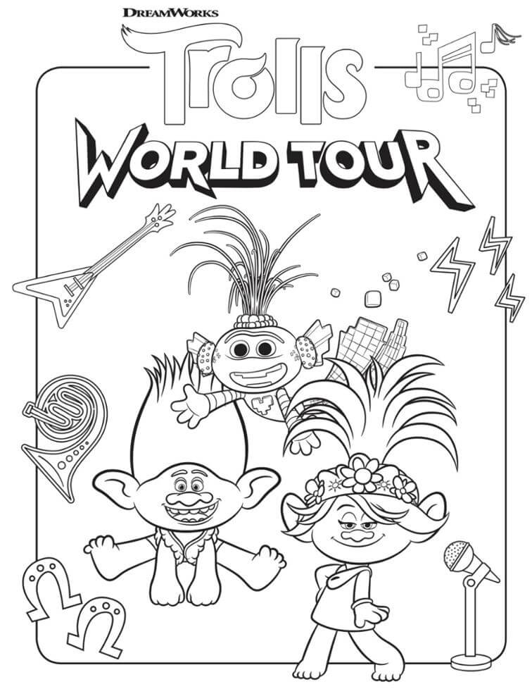 Dibujo de Gira Mundial de los Trolls para Colorear