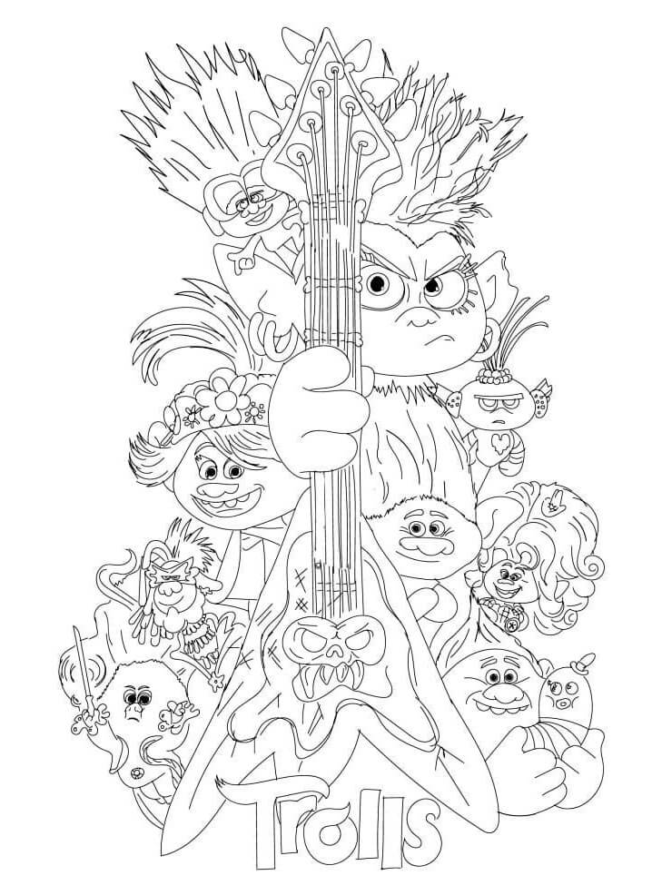 Dibujo de Personajes de Trolls World Tour para Colorear