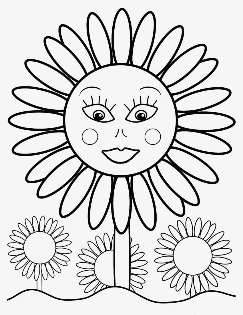 Dibujo de Girasol Sonriente para Colorear