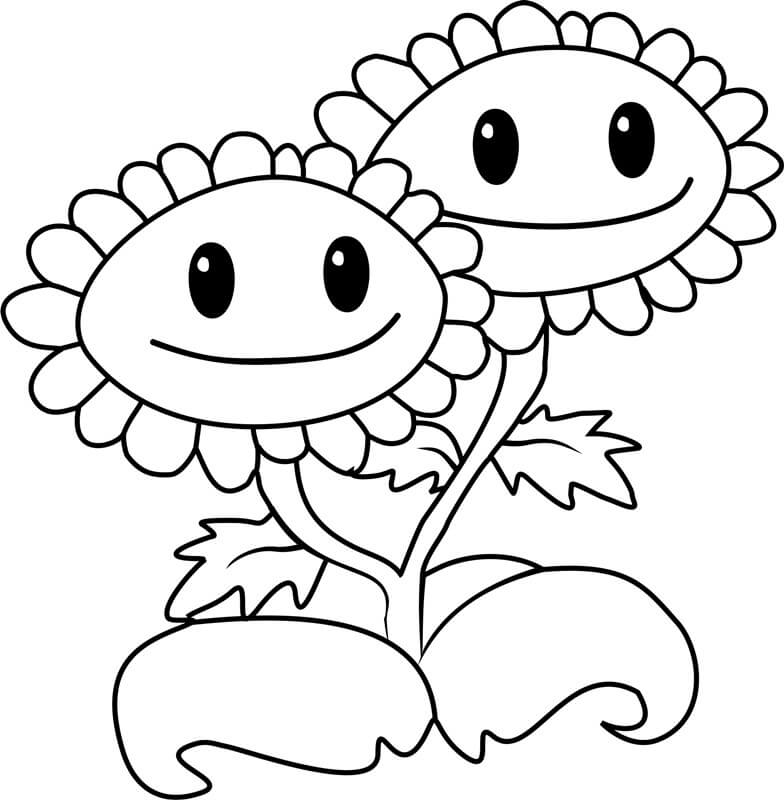 Dibujo de Girasol Gemelo de Plant Vs Zombie para Colorear
