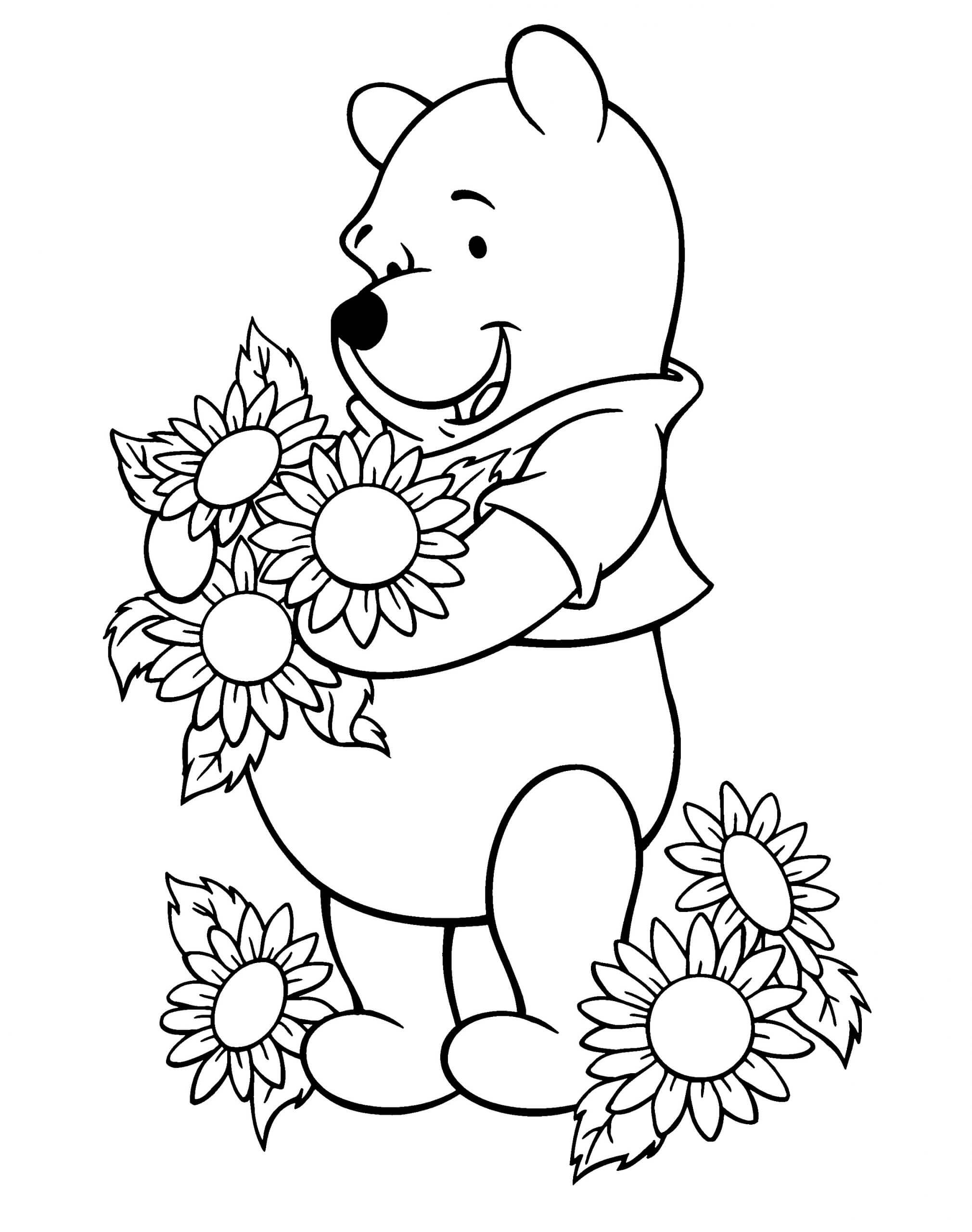 Dibujo de Pooh y Girasoles para Colorear