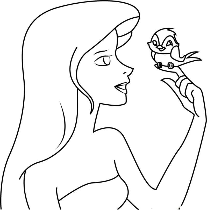 Dibujo de Giselle Sosteniendo Pjaro para Colorear