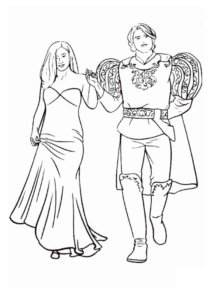 Dibujo de Princesa Giselle y el Prncipe para Colorear