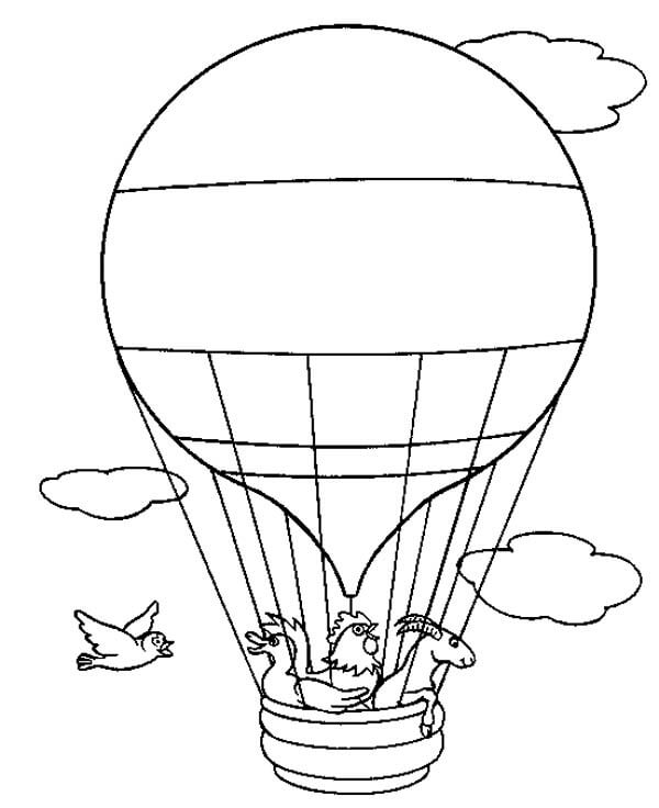 Dibujo de Aventura de Animales en Globo Aerosttico para Colorear