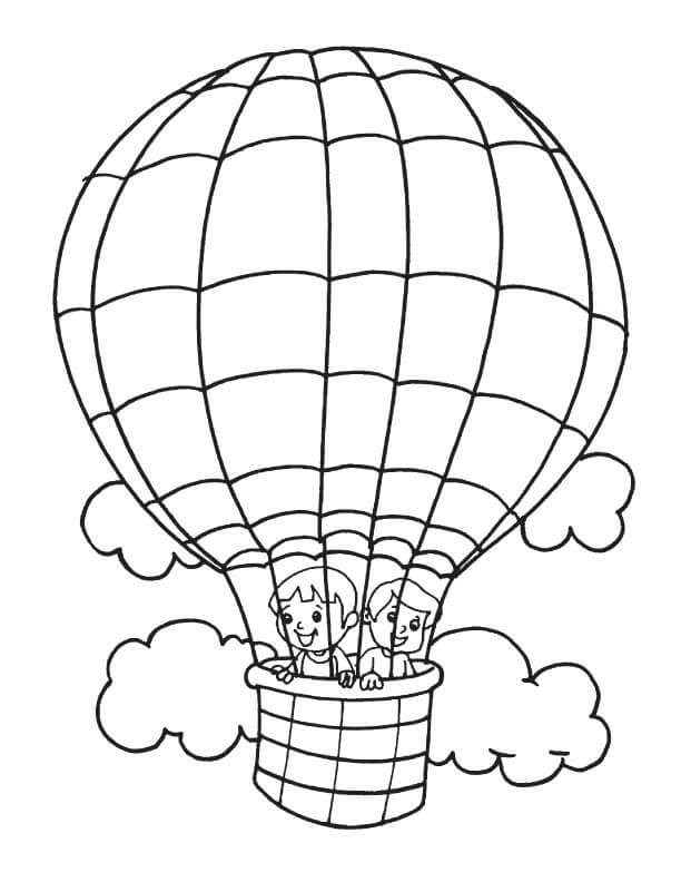 Dibujo de Dos Nios en Globo de Aire Caliente para Colorear