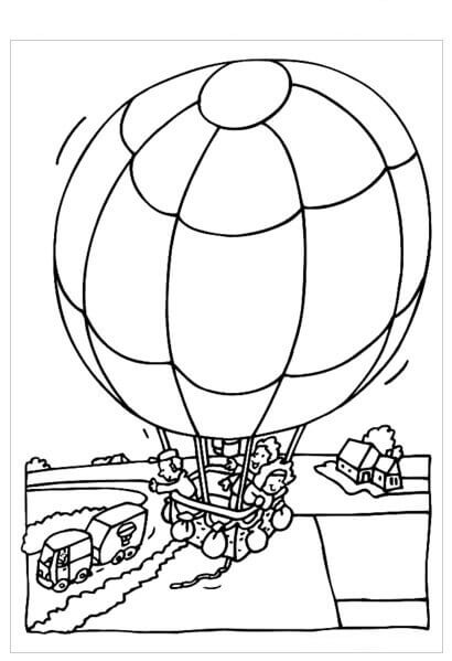 Dibujo de Globo Aerosttico en el Campo para Colorear