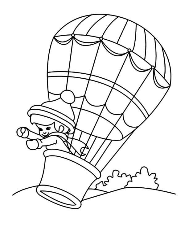 Dibujo de Nio en Globo de Aire Caliente para Colorear