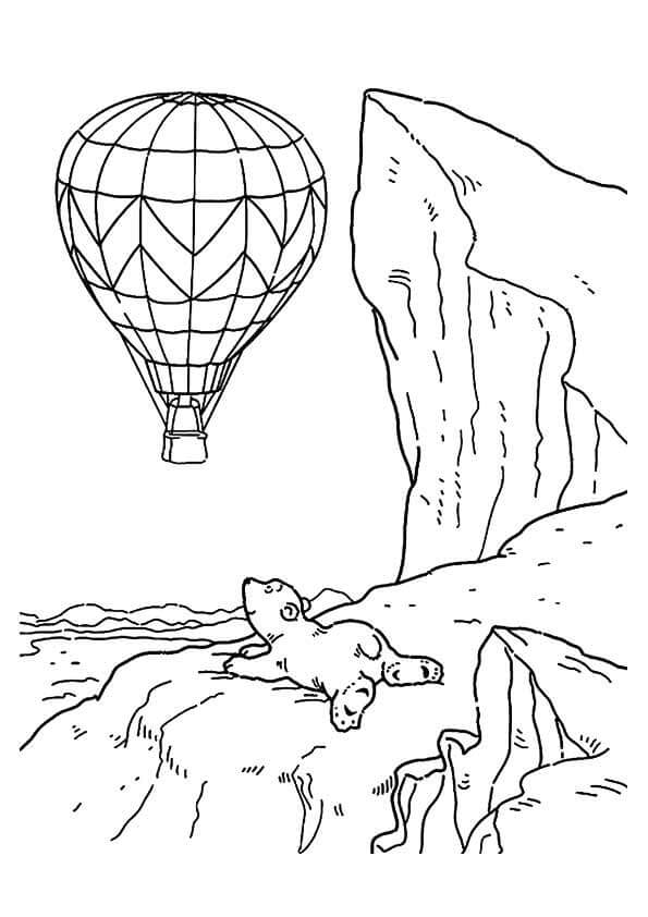 Dibujo de Perro Mirando Globo de Aire Caliente para Colorear