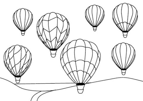 Dibujo de Siete Globos Aerostticos para Colorear