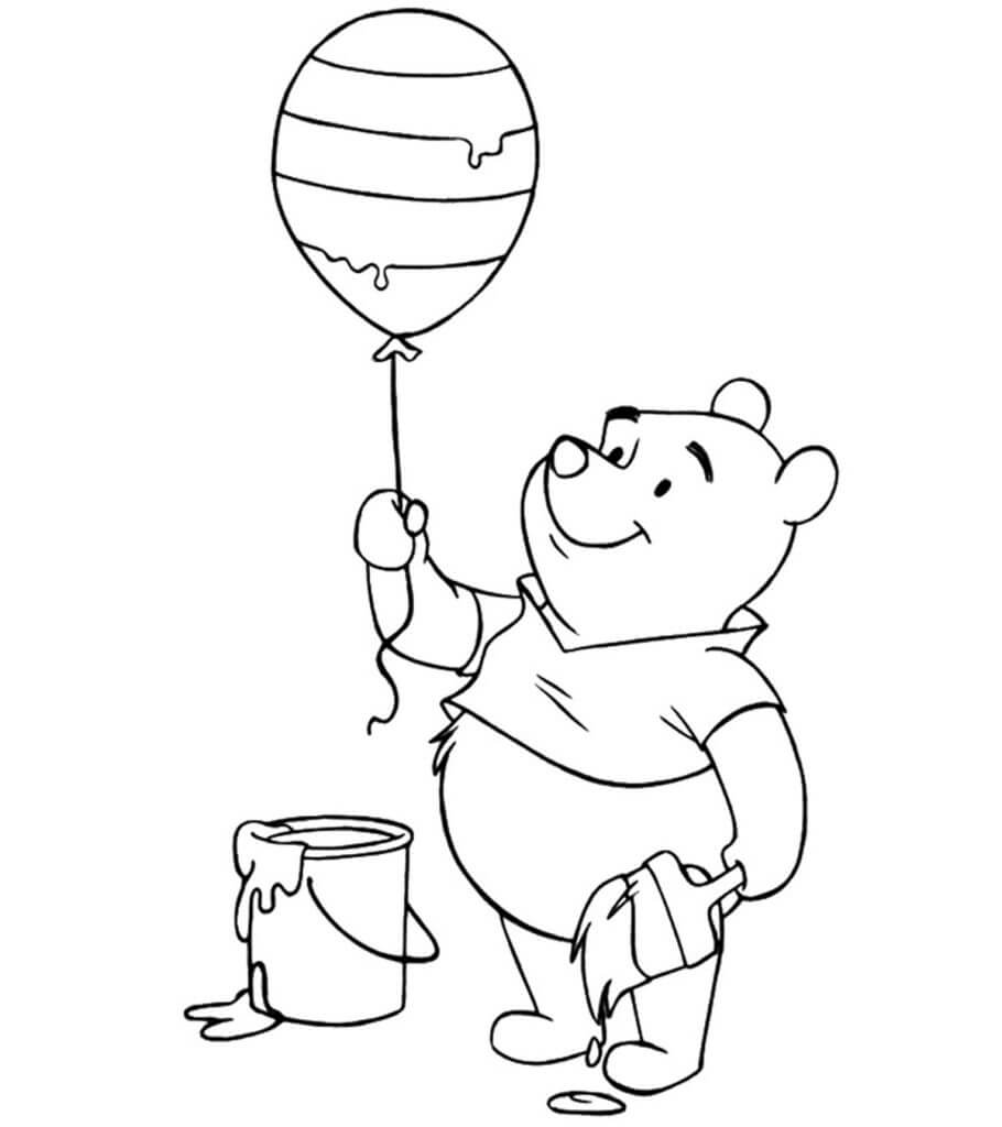 Dibujo de Globo de Explotacin de Oso Pooh para Colorear