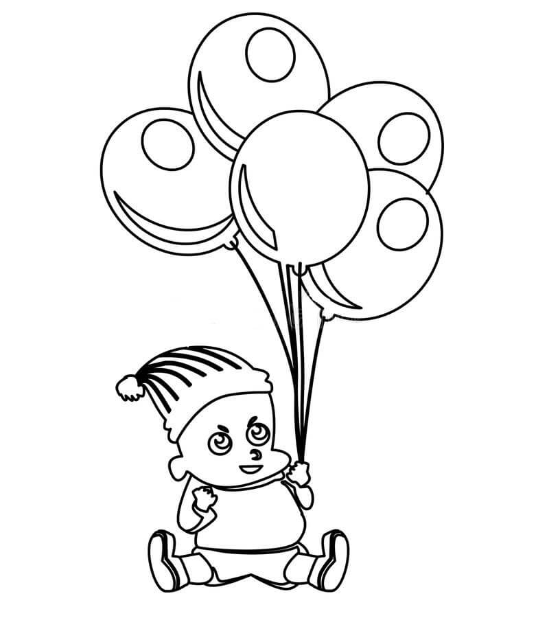 Dibujo de Lindo Beb con Globos para Colorear
