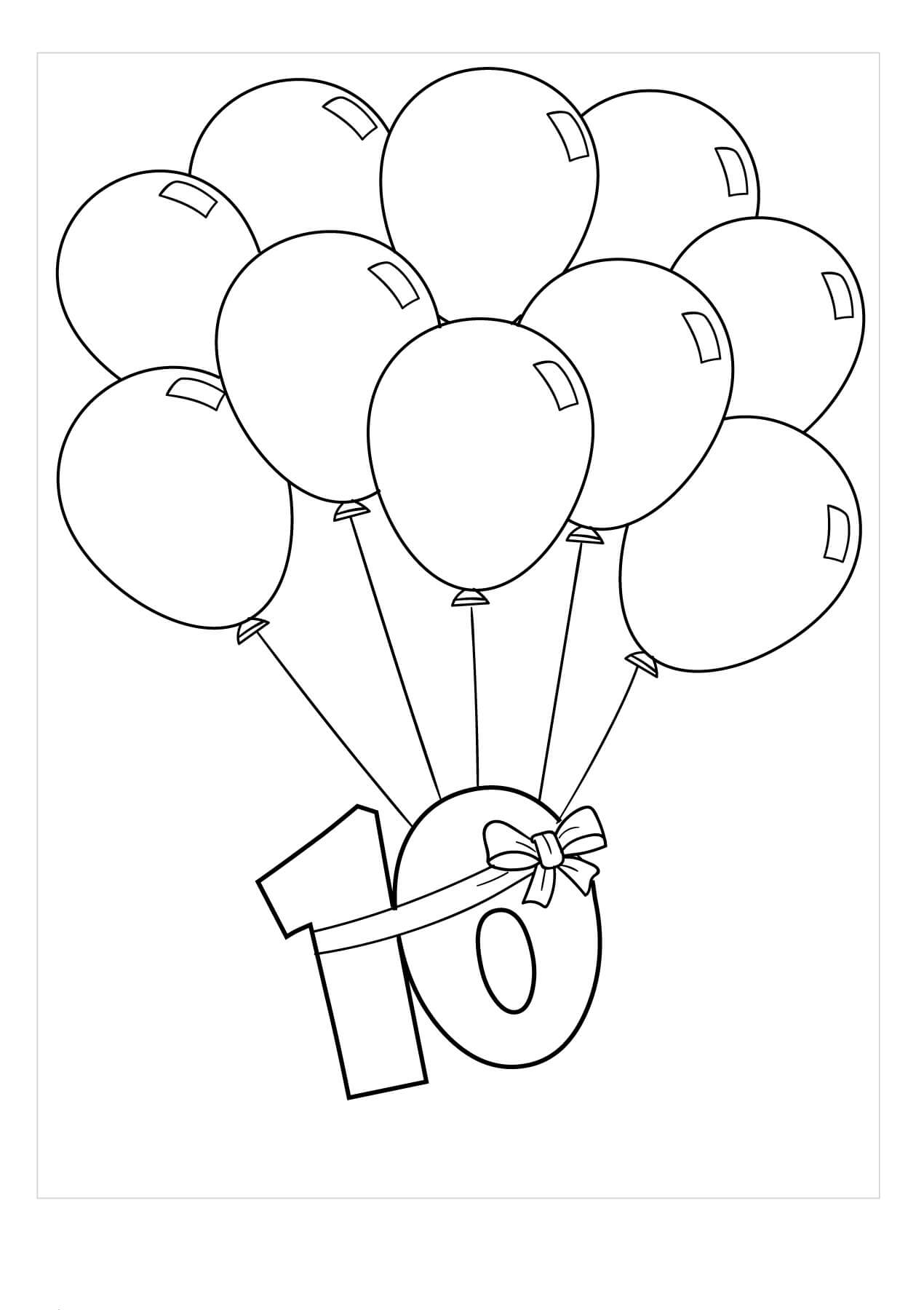 Dibujo de Nmero Diez con Globo para Colorear