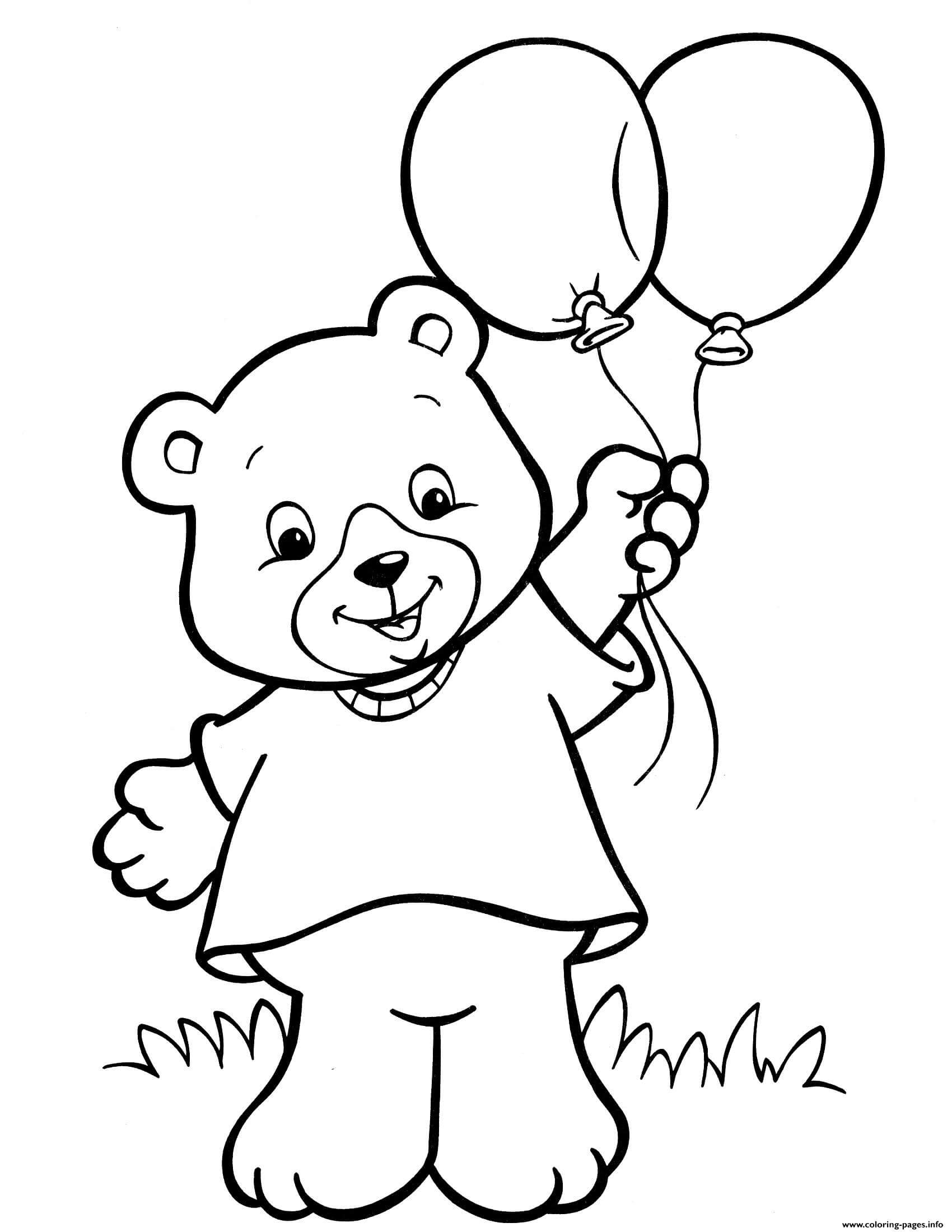 Dibujo de Oso Sosteniendo Globo 1 para Colorear