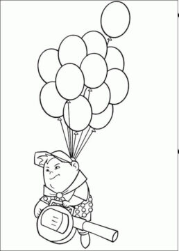 Dibujo de Russell Volando en Globo para Colorear