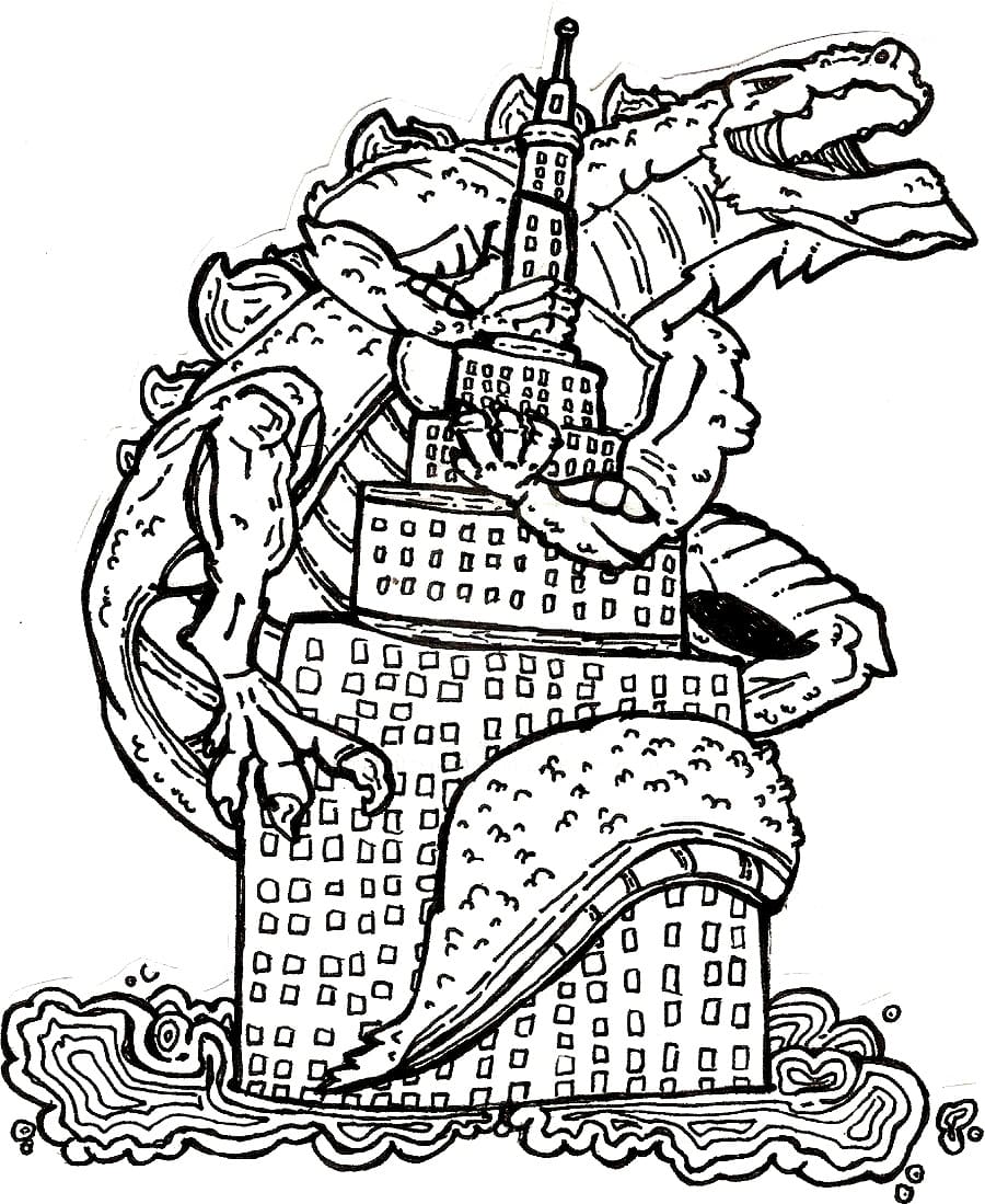 Dibujo de Edificio de Escalada Godzilla para Colorear