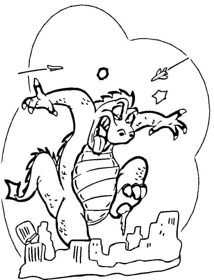 Dibujo de Godzilla Ataca la Ciudad para Colorear