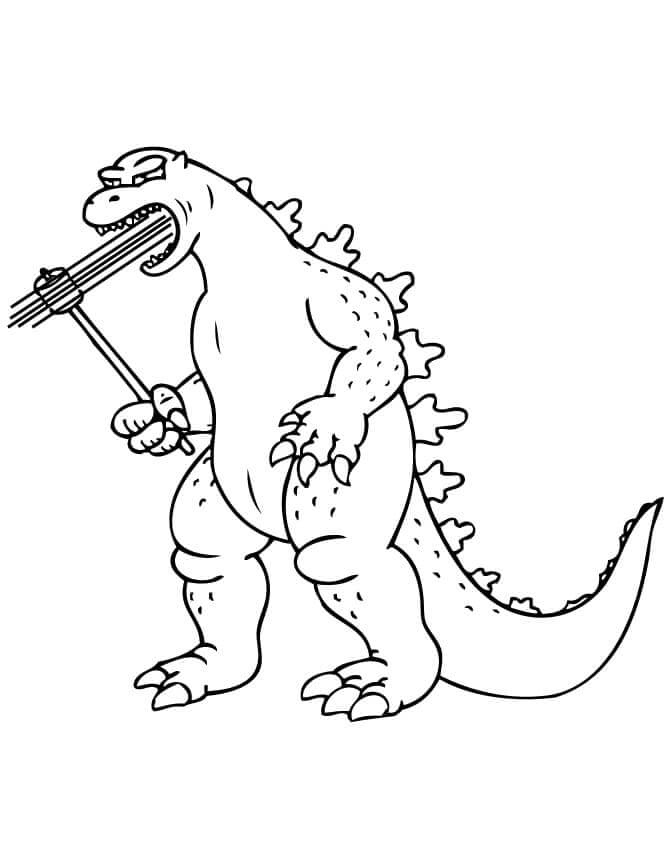Dibujo de Godzilla Sosteniendo a Marshmello para Colorear