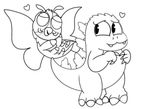 Dibujo de Lindo Godzilla y Mothra para Colorear