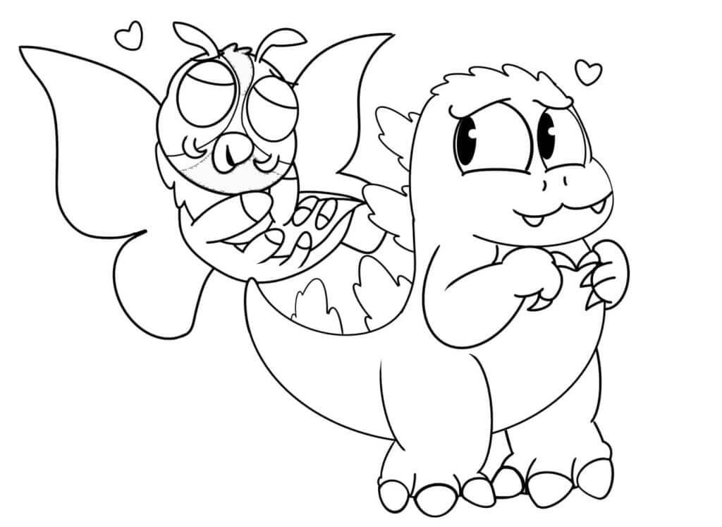 Dibujo de Lindo Godzilla y Mothra para Colorear