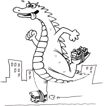 Dibujo de Patinaje Sobre Ruedas Godzilla para Colorear