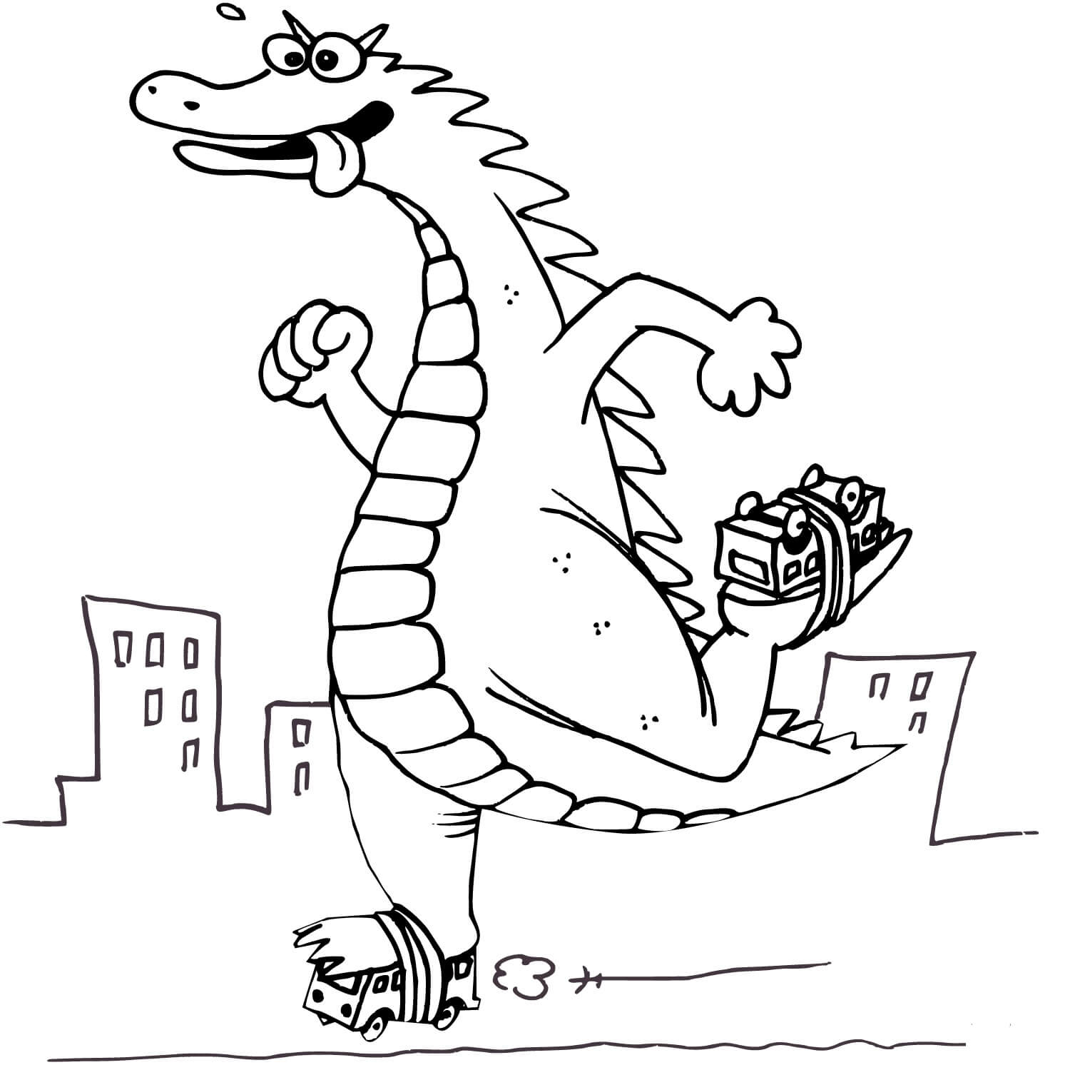 Dibujo de Patinaje Sobre Ruedas Godzilla para Colorear