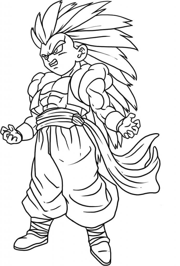 Dibujo de Chibi Enojado Goku Ssj3 para Colorear