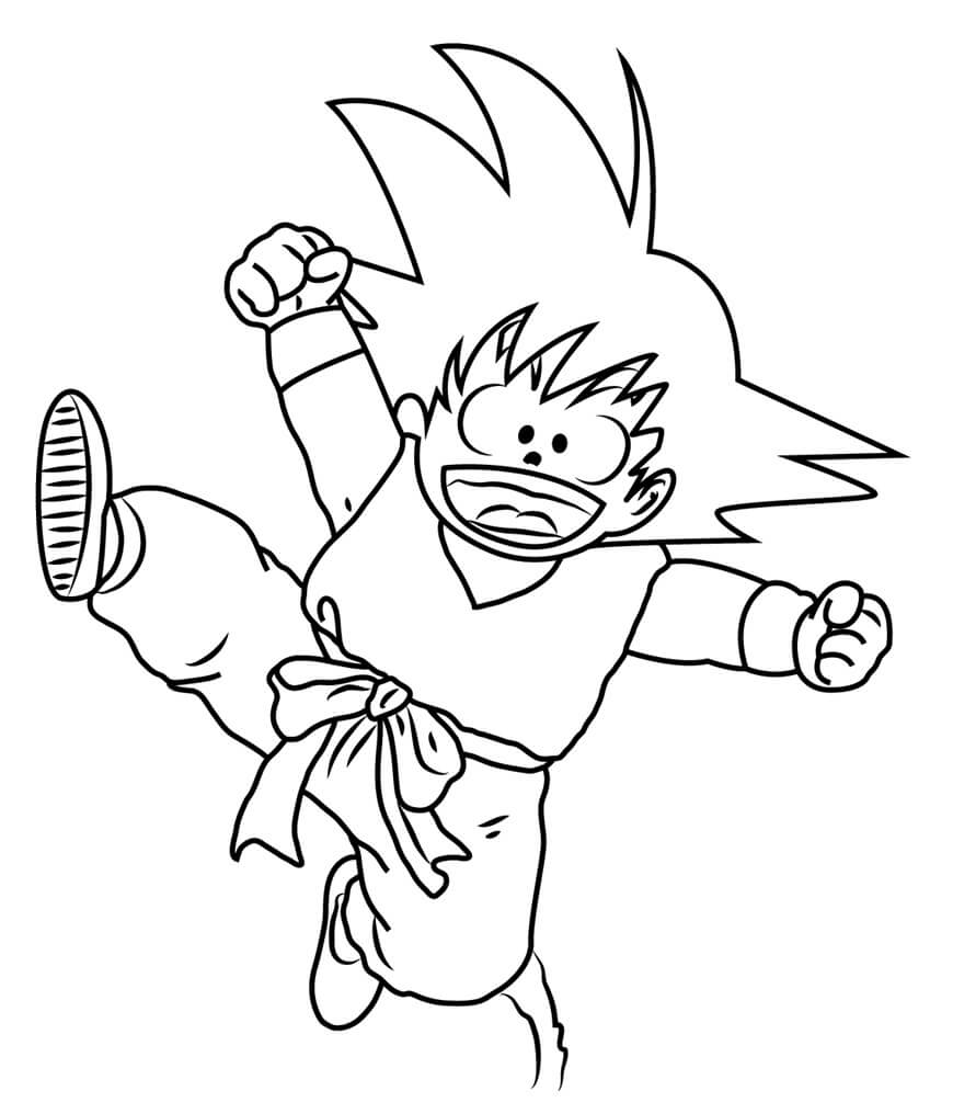 Dibujo de Divertido pequeño Goku Saltando para Colorear