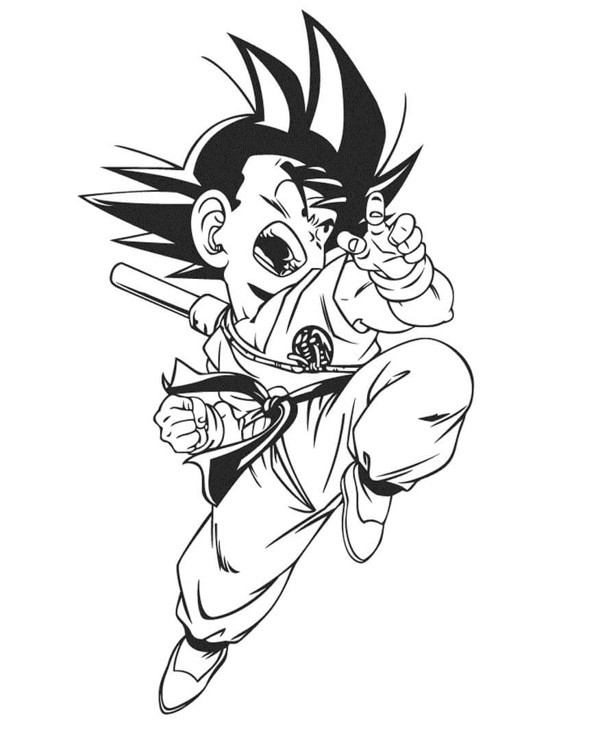 Dibujo de Poderoso Ataque de niño Goku para Colorear