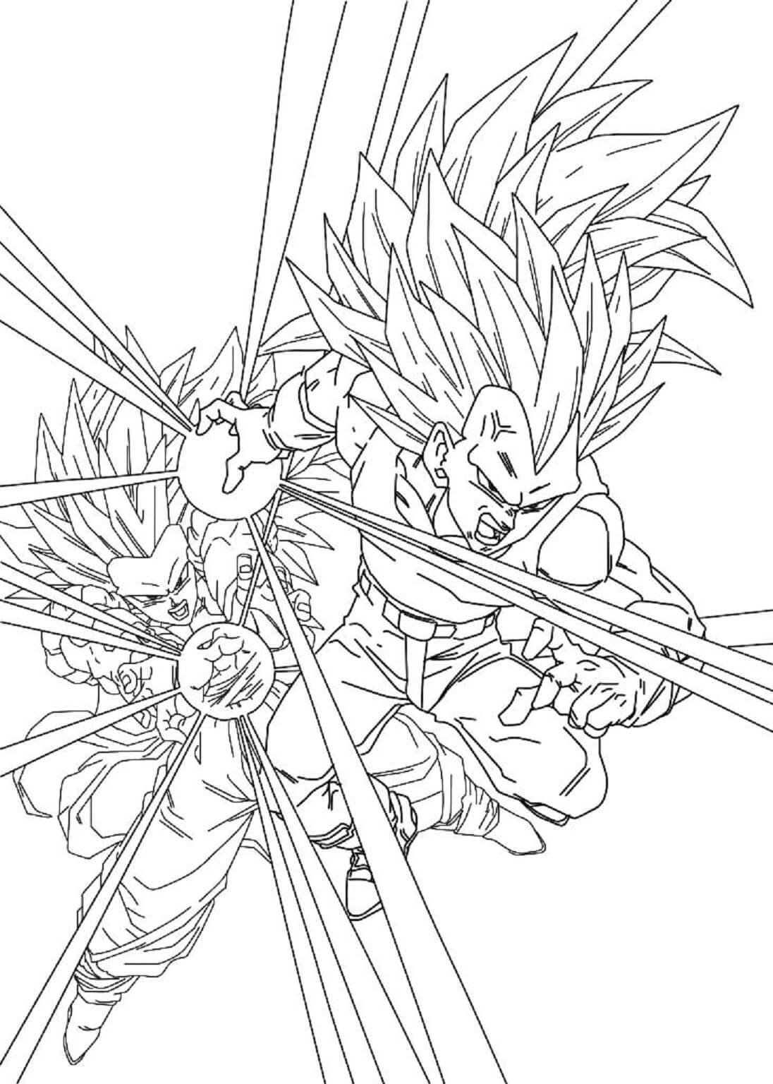 Dibujo de Vegeta y Son Goku Super Saiyajin 3 para Colorear
