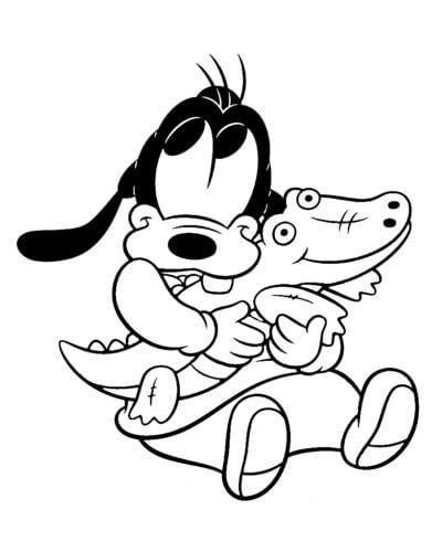 Dibujo de Beb Goofy y Juguetes Cocodrilo para Colorear